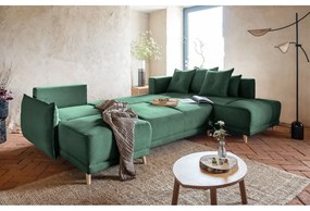 Colțar verde extensibil cu tapițerie din catifea reiată (colț dreapta/în formă de "U") Lazy Lukka – Miuform