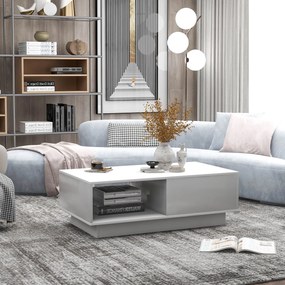 Măsuță de Cafea Modernă cu Iluminare LED Multicoloră în 15 Moduri, din MDF și Plăci de Particule, 95x55x32 cm, Albă