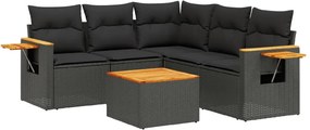 vidaXL Set mobilier de grădină cu perne, 6 piese, negru, poliratan