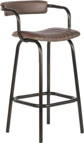 Scaun înalt de bar din metal si piele naturala, stil vintage, "Rotor"