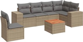 vidaXL Set canapele de grădină, 7 piese, cu perne, bej, poliratan