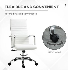 Vinsetto Scaun de birou ergonomic din piele ecologică, cu rotire și balans, 54x62x104-114 cm, alb | Aosom Romania