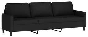Canapea cu 3 locuri si taburet, negru, 210 cm, catifea