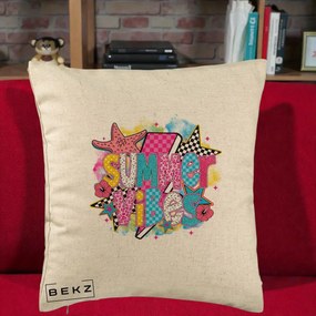 Perna Decorativa Summer Vibes Colorata, 40x40 cm, Bej, Husa Detasabila, Perna Inclusa, BEKZ®