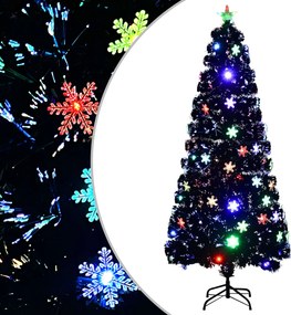 vidaXL Brad Crăciun cu LED fulgi de zăpadă, negru 180 cm fibră optică