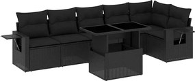vidaXL Set canapele de grădină cu perne, 7 piese, negru, poliratan