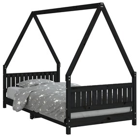 834509 vidaXL Cadru de pat pentru copii, negru, 90x190 cm, lemn masiv de pin