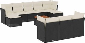 vidaXL Set canapele de grădină cu perne, 11 piese, negru, poliratan