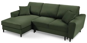 Colțar extensibil cu tapițerie reiată și șezlong pe partea stângă Micadoni Home Moghan, verde