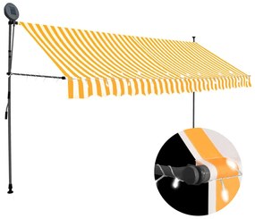 vidaXL Copertină retractabilă manual cu led, alb &amp; portocaliu, 350 cm