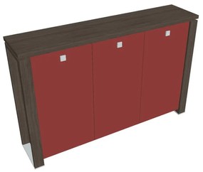 Dulap mediu Verno+ 200 x 46 x 130 cm, uși de sticlă, stejar antracit / roșu