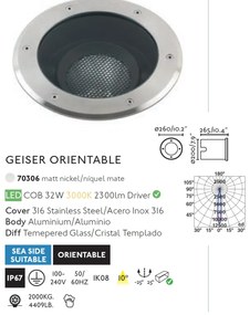 Spot LED orientabil / incastrabil de exterior pentru pavaj 26cm GEISER 32W