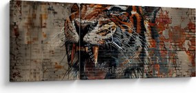 Tablou - Tigru din Cărămizi (cu ceas) (90x30 cm)
