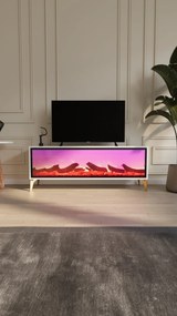 Comoda TV cu șemineu electric, Alb/Auriu, 160x40x45 cm