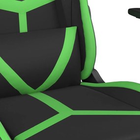 Scaun gaming de masaj suport picioare, negru verde, piele eco 1, Negru si verde, Cu suport de picioare