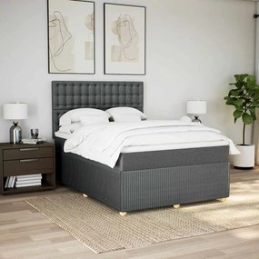 vidaXL Pat continental cu saltea, gri închis, 160x200 cm, țesătură