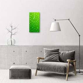 Ceas de perete din sticla vertical Natura picături de rouă de apă verde