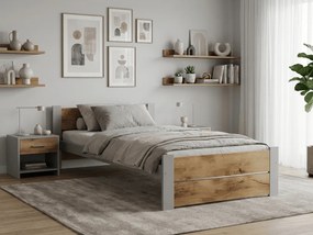 Pat de o persoana IKAROS DOUBLE 90 x 200 cm, stejar artisan/gri Saltele: Cu saltele Deluxe 10 cm, Somiera pat: Cu lamele drepte