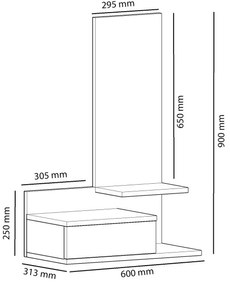 Raft de perete cu oglindă Rozella Oak andAnthracite