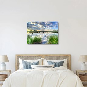 Tablou pe sticlă cu lac și trestie (70x50 cm)