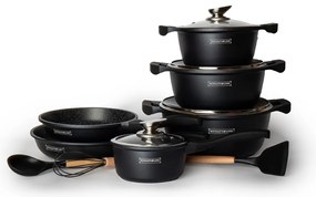 Set oale si tigai marmorate, antiaderente, 10 piese Royalty Line BS1010M Negru, curatare usoara, inductie