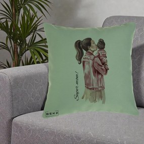 Cadou pentru Mama - Perna Personalizata Super Mom Jachete Roz, 40x40 cm, Verde, Husa Detasabila, Perna Inclusa, BEKZ®