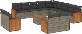 vidaXL Set mobilier de grădină cu perne, 14 piese, gri, poliratan