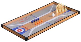 Masă de joc 4 în 1 pentru foosball, ping-pong, biliard și curling bowling