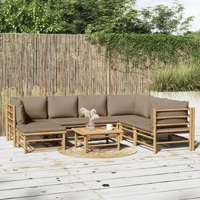 3155127 vidaXL Set mobilier de grădină cu perne gri taupe, 8 piese, bambus