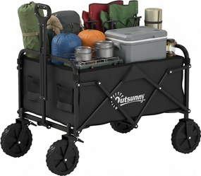 Outsunny Cărucior pentru grădină pliabil cu roți blocabile mâner reglabil suport pentru pahare încărcare 80 kg pentru camping 85x50x99 cm Negru | Aosom Romania