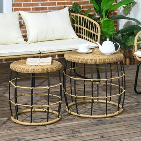 Outsunny Set de 2 mese de cafea gigogne pentru grădină, masă de aplicație rotundă îmbinabilă, rășină imitație ratan kaki închis | Aosom Romania