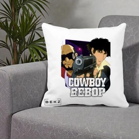 Perna Personalizata Cowboy Bebop Spike si Jet Poster, 40x40 cm, Alba Mata, Husa Detasabila, Perna Inclusa, BEKZ®