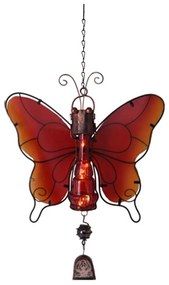 Decoratiune de gradina Butterfly cu lampa solara LED  si clopotel Portocaliu
