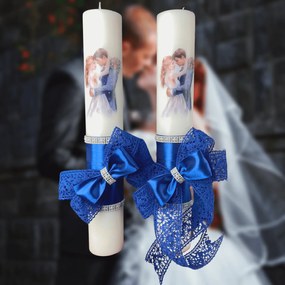 Set 2 Lumanari nunta decorate cu albastru  W1 5,5 cm, 35 cm