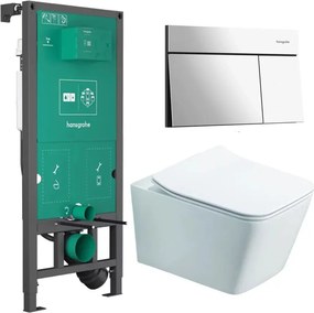 Rezervor incastrat Hansgrohe iFrame 112 cm cu clapeta iFrame Element E crom lucios plus vas WC Rune Jord alb cu capac softclose