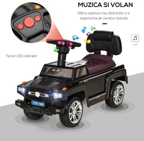 HOMCOM Mașinuță cu Volan pentru Copii, Design Ergonomic, Negru, 68x30.5x41.5 cm, Joc Interactiv | Aosom Romania
