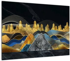 Tablou pe sticlă - Munții aurii (70x50 cm)