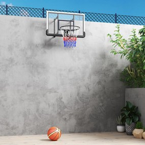 SPORTNOW Coș de baschet de perete pentru exterior 110x90 cm, panou de baschet, inel din oțel, cerc rezistent Ø45 cm și plasă, negru | Aosom Romania