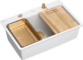 Statie de lucru incastrata Quadron Unique Marc 110 alb - cupru 1 cuva 75x49 cm