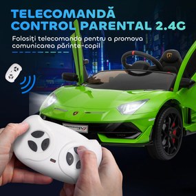 HOMCOM Masina Electrica pentru Copii, Automobil Lamborghini Aventador cu Telecomanda, Faruri LED, Muzica, Varsta 3-8 Ani, Verde | Aosom Romania