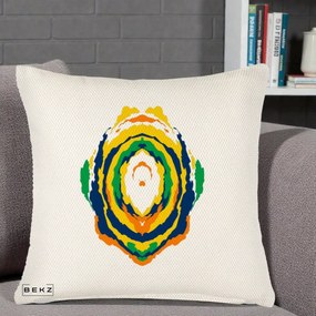 Perna Decorativa Oval Abstract Multicolor, 40x40 cm, Crem Reliefat, Husa Detasabila, Perna Inclusa, BEKZ®