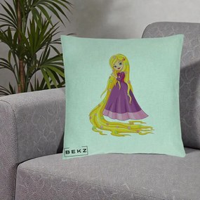 Perna Personalizata Rapunzel Par Lung Floral, 40x40 cm, Verde Menta, Husa Detasabila, Perna Inclusa, BEKZ®