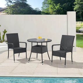 Juskys Masa rotunda Yoro Ø80 cm din ratan - negru