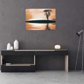 Tablou pe sticlă - Copaci pe insulă (70x50 cm)