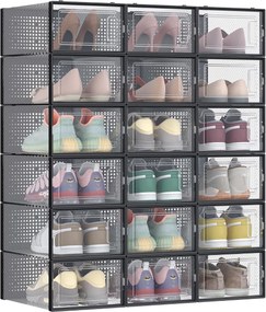 Organizator pentru pantofi MARI, 18 compartimente, transparent/negru SongmicsHome