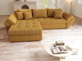 Colțar extensibil dumonde cu ladă de depozitare si sezut confortabil din spuma high-density, Loana Ambience Mustar 270x185 cm