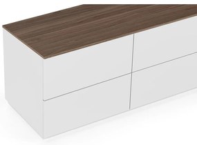 Comodă albă cu sertare și blat cu aspect de lemn de nuc TemaHome Join, 120x54 cm