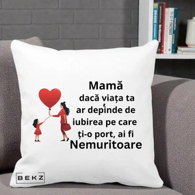 Cadou pentru Mama - Perna Personalizata Mama Nemuritoare cu Bebelus Kawaii, 40x40 cm, Alba Mata, Husa Detasabila, Perna Inclusa, BEKZ®