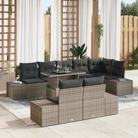 vidaXL Set de canapea de grădină cu 9 piese, cu perne, gri, din ratan sintetic