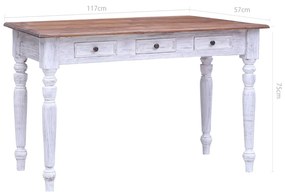 Birou cu sertare, alb, 117 x 57 x 75 cm, lemn masiv reciclat white and light wood